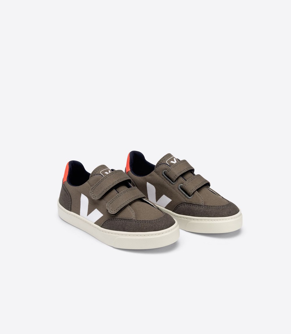 Veja Trainers Kids Grey/Orange/White - V-12 Velcro Canvas - BHWT-36921